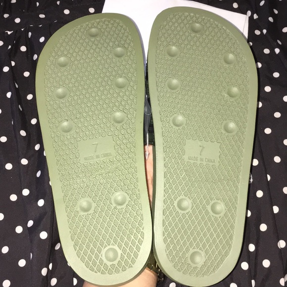 olive green adidas slides
